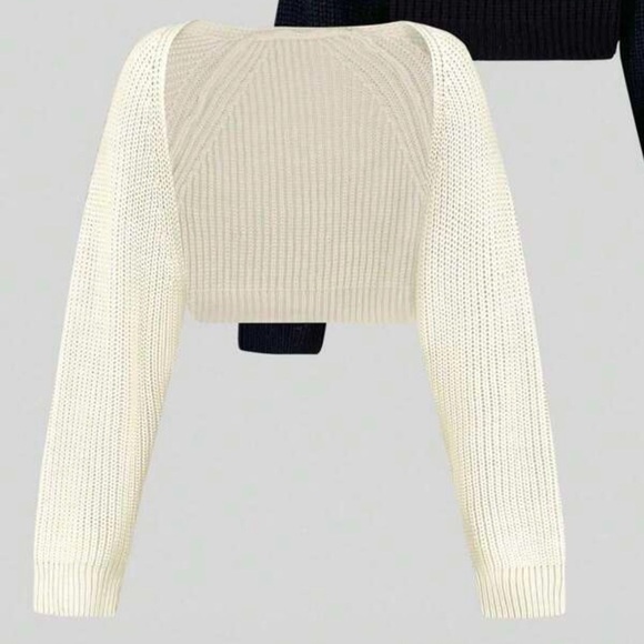 SHEIN Sweaters - SHEIN Cream Shrug Sweater with Ribbed Knit Texture